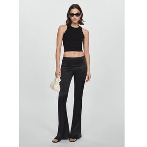 Mango Women's Black Flare Satin Pants